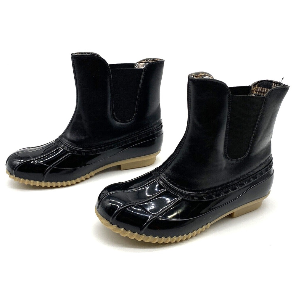 Duck Boots Womens Size 6 Black Plaid Lining Rain Boots